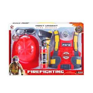 Набор пожарника F015C каска, жилет, топор, огнетушитель, очки