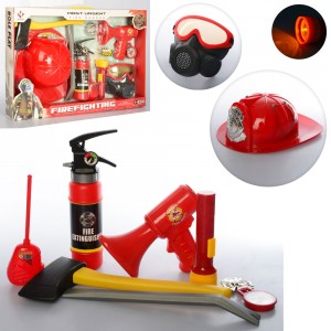 Набор пожарника F015D каска, мегафон-звук, фонарик-свет, огнетушитель, маска