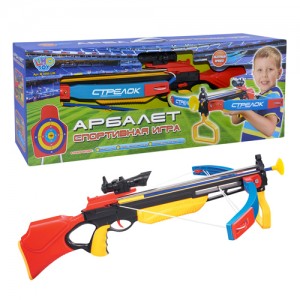 Детский игрушечный арбалет для детской спортивной стрельбы, M 0005 UR, 3 стрелы на присосках, прицел, лазер