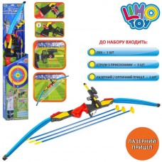 Лук M 0006 U/R спортивная игра, лук, 3 стрелы на присосках, прицел, лазер, цветной