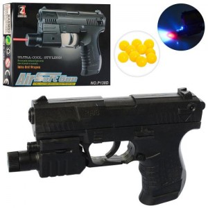 Детский игрушечный пистолет 138D на пульках, 13,5 см, свет, лазер