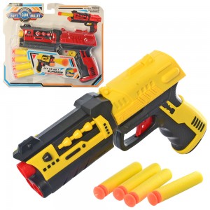 Детский игрушечный пистолет 555-10 19см, мягкие пули 4шт, 2цвета