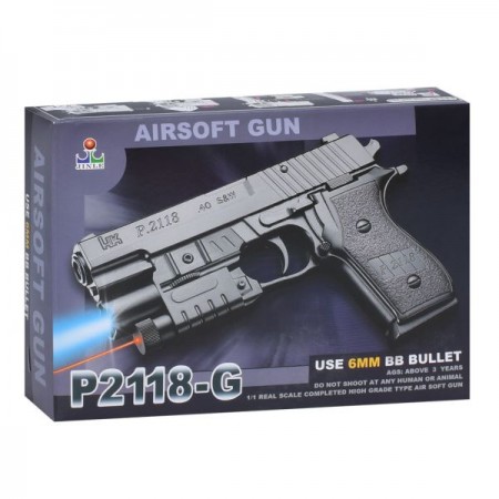 Пистолет K2118-G 18см, пластиковые шары, свет, лазер, на бат(табл), в кор-ке, 21-14,5-4см Пистолет K2118-G 18см, пластиковые шары, свет, лазер, на бат(табл), в кор-ке, 21-14,5-4см