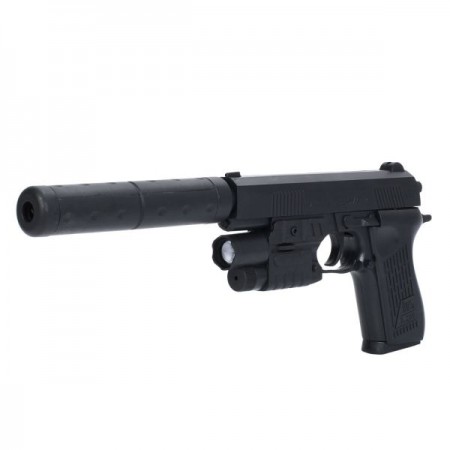 Пистолет K2119-F 32см, пластиковые шары, свет, лазер, на бат(табл), в кор-ке, 21-14,5-4см