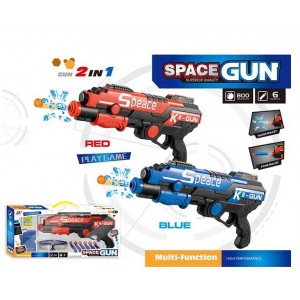Детский игрушечный пистолет 918 2 цвета, 2 режими стрільби, 2 типи патрон: м`які патрони на присосці та орбізи, в коробці