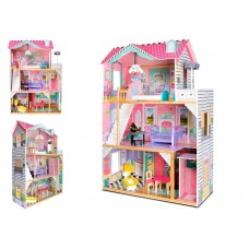Дерев’яний ляльковий будинок MD 1428, 3 поверхи, меблі, великий, рожевий Дерев’яний ляльковий будинок MD 1428, 3 поверхи, меблі, великий, рожевий