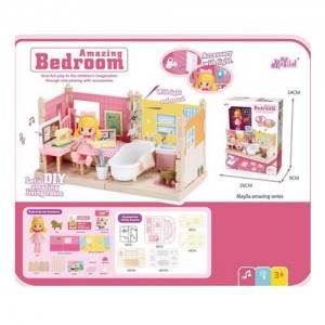 Мебель 6203 спальня, ванная комната, кукла10см, собачка 3, 5см, звук, свет