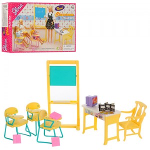 Мебель для кукол 9916, школа, стол, стулья, мольберт
