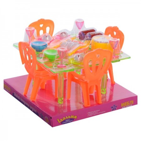 Їдальня для ляльок BabyToys A8-67 зі стільцями та приборами Їдальня для ляльок BabyToys A8-67 зі стільцями та приборами