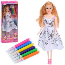Кукла BabyToys 6388-3 с платьем-раскраской и фломастерами