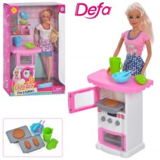 Кукла DEFA 8421 29см, плита 15см, посуда, 2 вида, в кор-ке