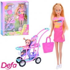 Кукла DEFA 8524 29см, с дочерью 10см, коляска 18см, сумка, в кор-ке