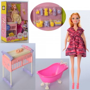 Кукла HB036 29см, беременная, пупс, пеленальный столик/кроватка, аксессуары, ванночка, микс видов