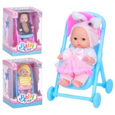 Пупс BabyToys YD1350-2 12см с коляской, 3 вида