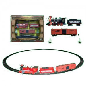 Детская железная дорога 1600A-3A диам.103, 5см, локомотив, вагон2шт, звук, свет, 17 деталей