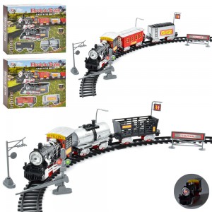 Дитяча залізниця JHX6673-75 локомотив17см, 2 вагона, 105см, знаки, звук, світло, на бат-ці, 2видів, кор-ці, 35, 5-29-6см