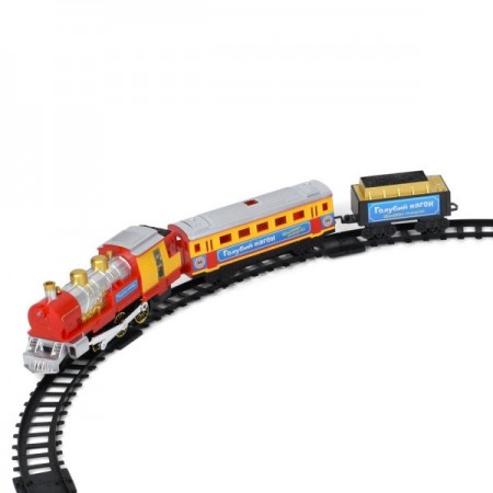 Залізниця 70155 (614) Блакитний вагон, 282см, локомотив 22,5см, вагон2шт, муз(укр), світло, дим, на батарейках, в коробці