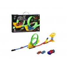 Игровой трек D663-601, 26 деталей, оборот 360°, две машинки со светом, инерционные Игровой трек D663-601, 26 деталей, оборот 360°, две машинки со светом, инерционные