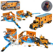 Гараж XG879-120 2в1(трейлер 59см), транспорт, 1:64, звук, свет, дорожные знаки, на бат(табл), в кор-ке