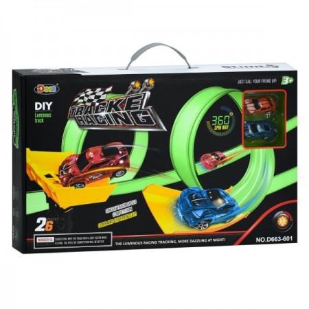 Автотрек BabyToys D663-601 с 2 машинками и инерцией, 26 деталей Автотрек BabyToys D663-601 с 2 машинками и инерцией, 26 деталей