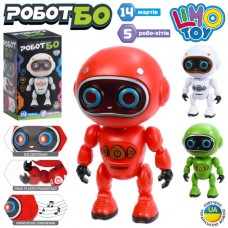 Робот M 6371 Робот Бо, 17см, музыка-звук(укр), свет, шутки, песни, подвижные руки и ноги, 3 цвета, на бат-ке, в кор-ке, 10-17,5-8,5см