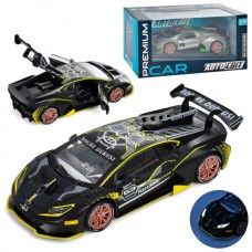 Машина AP-1712 АвтоСвіт, 1:32, метал, інерційний, 16см, звук, світло, гумові колеса, відкриваються двері/багажник/капот, 2 кольори, на батарейках (табл), в коробці