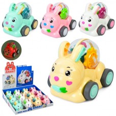 Игрушка HY-180 зайчик/кролик, 11см, шестерни, свет, инерц, резиновые колеса, бат(табл), 12шт(4цвета) в дисплее