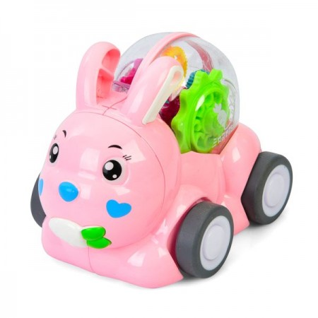 Игрушка HY-180 зайчик/кролик, 11см, шестерни, свет, инерц, резиновые колеса, бат(табл), 12шт(4цвета) в дисплее