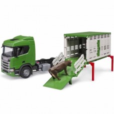 Автомодель Bruder Автомобиль Scania Super 560R для перевозки животных с коровою 1: 16 