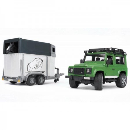 Автомодель Bruder Джип Land Rover Defender з причепом для перевезення коней та конячка Автомодель Bruder Джип Land Rover Defender з причепом для перевезення коней та конячка