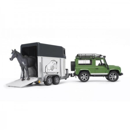 Автомодель Bruder Джип Land Rover Defender з причепом для перевезення коней та конячка Автомодель Bruder Джип Land Rover Defender з причепом для перевезення коней та конячка