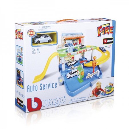 Автотрек Bburago с гаражом 2 уровня 1 машинка 1: 43 18-30039