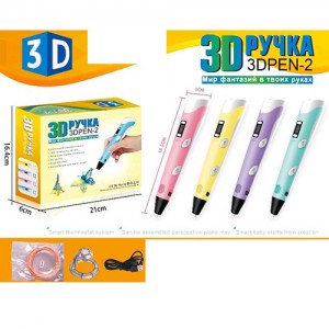 3D ручка 168-E 19 см, тип филамента пластик - PLA 4 кольори, USB шнур
