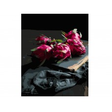 Картина по номерам Цветы на книге на черном фоне AH1275, 40x50 см, акриловые краски, Strateg