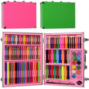 Набір для малювання MK 2453 олівці кольорові, акварельні фарби, кисть, фломастери, крейда, в валізі