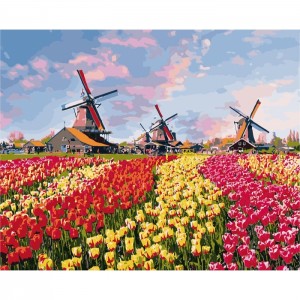 Набор для розпису по номерах. Сільський пейзаж "Барвисті тюльпани Голландії" 40*50см