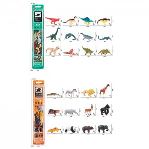 Фигурка E095-1-2 набор 8шт, от 7см, 2 вида динозавры, дикие животные, в слюде