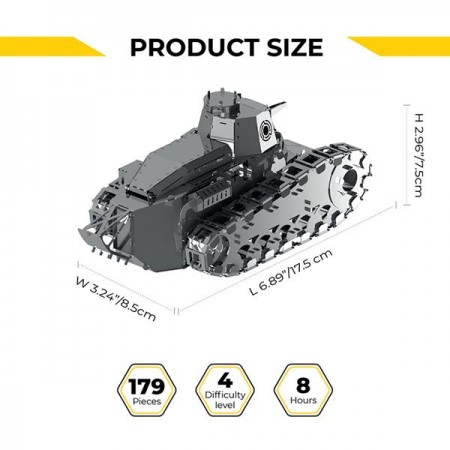Колекційна модель-конструктор Metal Time Nimble Fighter механічний танк Renault FT-17 MT010 Колекційна модель-конструктор Metal Time Nimble Fighter механічний танк Renault FT-17 MT010