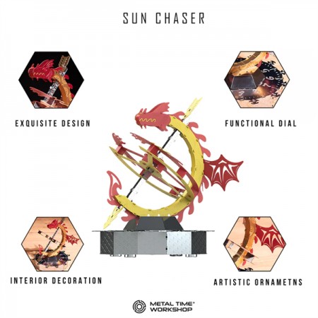 Коллекционная модель-конструктор Metal Time Sun Chaser Dragon Stand Clock Солнечные часы MT025