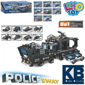 Конструктор KB 5906 полиция, транспорт, від 91 деталей, 8в1, 8шт 8видів в дисплеї