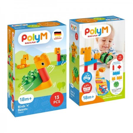 Блочный конструктор PolyM Птицы и зверята 13 деталей