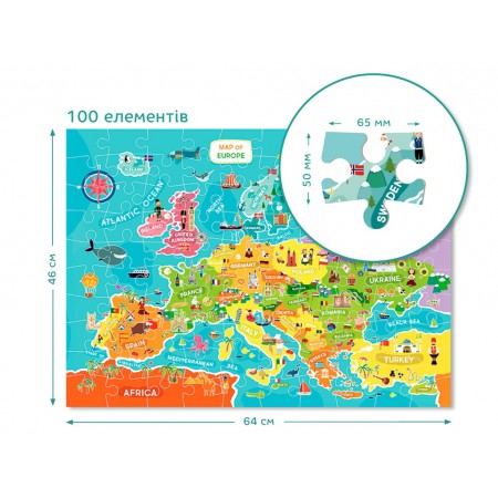 Пазл Карта Европы, Английская версия, 100 элементов, DoDo 300124