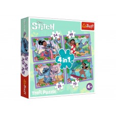 Пазл 4 в 1 Trefl Disney Stitch Crazy Day 34633