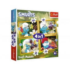 Пазли 4 в 1 Trefl The Smurfs Життя в селі смурфів, 35, 48, 54, 70 елементів 34664