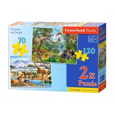 Пазли Сафарі, джунглі, 2хPuzzle, 70, 135 елементів, Castorland B-021031 Пазли Сафарі, джунглі, 2хPuzzle, 70, 135 елементів, Castorland B-021031