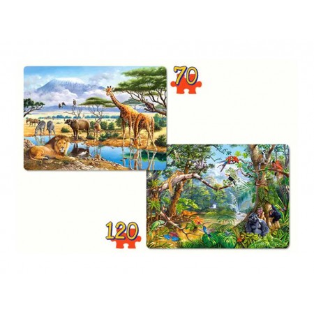 Пазли Сафарі, джунглі, 2хPuzzle, 70, 135 елементів, Castorland B-021031