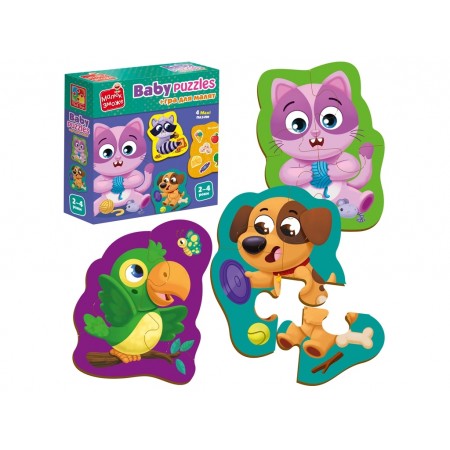 Игра развивающая пазлы картонные с игрой, Домашние любимцы, Vladi Toys VT1722-25