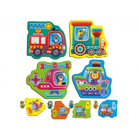 Гра розвиваюча пазли картонні з грою,Транспорт, Тварини, Vladi Toys VT1722-28