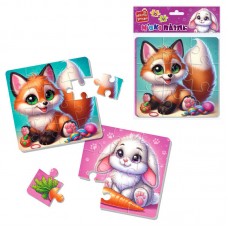  М’які пазли "Зайчик та лисичка" VT1102-35 "Vladi Toys", 2 пазли, 9 елементів та 16 елементів, в пакеті