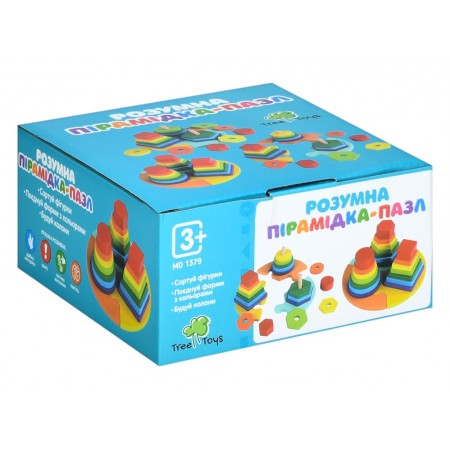Іграшка дерев’яна пірамідка-пазл MD 1379 Геометрика 17 см, Tree Toys Іграшка дерев’яна пірамідка-пазл MD 1379 Геометрика 17 см, Tree Toys